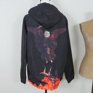 RIPNDIP Black Snap Button Hoodie Colorful Cat Flame Graphics Size Small Jacket